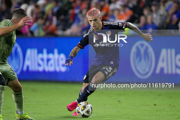 Cincinnati midfielder Luca Orellano appears during the Major League Soccer match between FC Cincinnati and Los Angeles FC at TQL Stadium in...