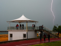 Lightning strikes the ground in Colombo, Sri Lanka, on September 29, 2024. (