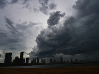 Dark clouds appear over the skyline in Colombo, Sri Lanka, on September 29, 2024. (