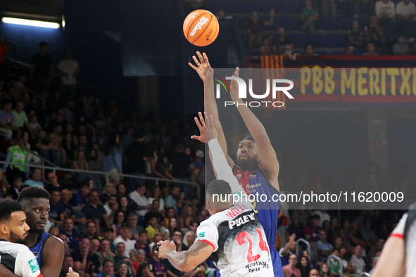 Jabari Parker and Jacob Wiley play during the match between FC Barcelona and Coviran Granada, corresponding to week 1 of the Liga Endesa, at...