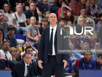 Joan Penarroya coaches during the match between FC Barcelona and Coviran Granada, corresponding to week 1 of the Liga Endesa, at the Palau B...