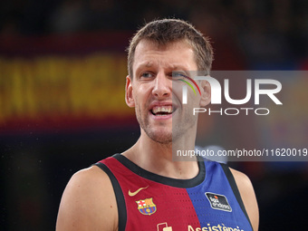 Jan Vesely plays during the match between FC Barcelona and Coviran Granada, corresponding to week 1 of the Liga Endesa, at the Palau Blaugra...