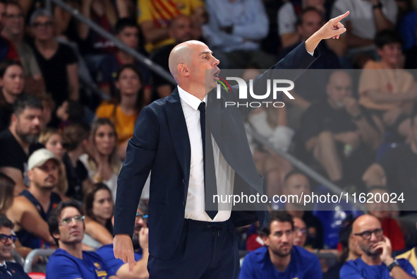 Joan Penarroya coaches during the match between FC Barcelona and Coviran Granada, corresponding to week 1 of the Liga Endesa, at the Palau B...