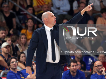 Joan Penarroya coaches during the match between FC Barcelona and Coviran Granada, corresponding to week 1 of the Liga Endesa, at the Palau B...