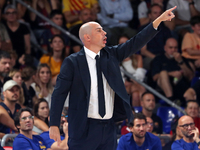 Joan Penarroya coaches during the match between FC Barcelona and Coviran Granada, corresponding to week 1 of the Liga Endesa, at the Palau B...