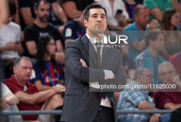 Pablo Pin coaches during the match between FC Barcelona and Coviran Granada, corresponding to week 1 of the Liga Endesa, at the Palau Blaugr...