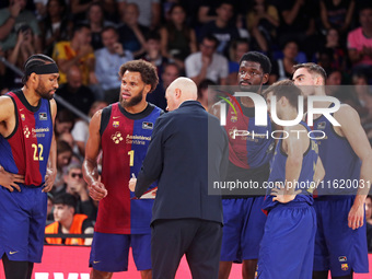 Joan Penarroya coaches during the match between FC Barcelona and Coviran Granada, corresponding to week 1 of the Liga Endesa, at the Palau B...