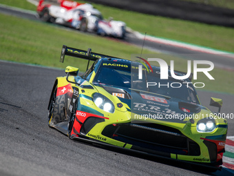 Derek DeBoer (USA), Casper Stevenson (GBR), and Valentin Hasse Clot (FRA) of the team Racing Spirit of Leman race an Aston Martin Vantage AM...