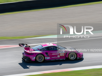 Sarah Bovy (BEL), Rahel Frey (CHE), and Michelle Gatting (DNK) of the team Iron Dames drive a Porsche 911 GT3 R LMGT3 during a race of ELMS...