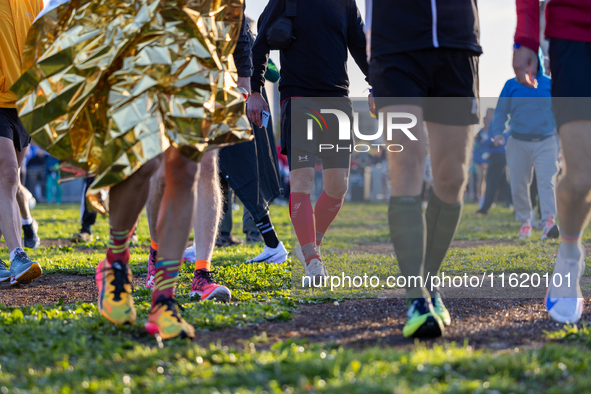 Runners arrive for the 50th Berlin Marathon in Berlin, Germany, on September 29, 2024. The 50th Berlin Marathon brings together over 58,000...