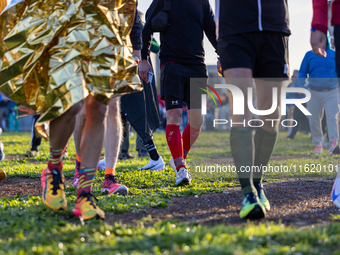 Runners arrive for the 50th Berlin Marathon in Berlin, Germany, on September 29, 2024. The 50th Berlin Marathon brings together over 58,000...