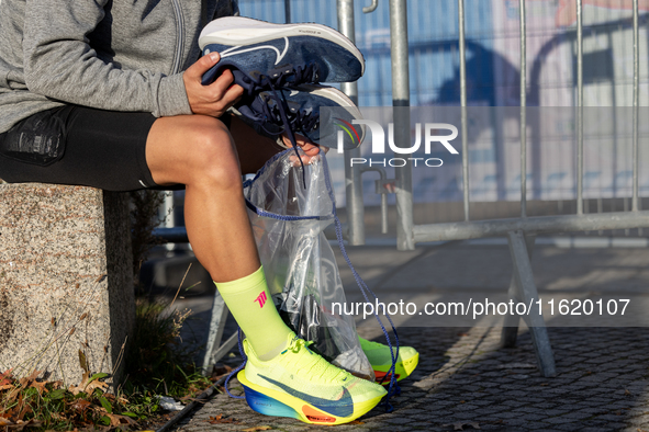 Runners arrive for the 50th Berlin Marathon in Berlin, Germany, on September 29, 2024. The 50th Berlin Marathon brings together over 58,000...