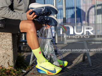 Runners arrive for the 50th Berlin Marathon in Berlin, Germany, on September 29, 2024. The 50th Berlin Marathon brings together over 58,000...