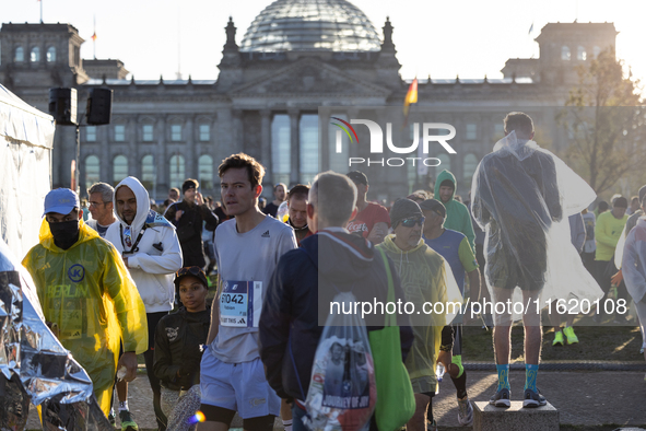 Runners arrive for the 50th Berlin Marathon in Berlin, Germany, on September 29, 2024. The 50th Berlin Marathon brings together over 58,000...