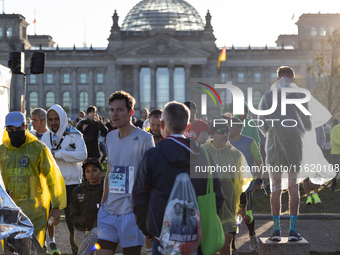 Runners arrive for the 50th Berlin Marathon in Berlin, Germany, on September 29, 2024. The 50th Berlin Marathon brings together over 58,000...