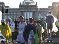 Runners arrive for the 50th Berlin Marathon in Berlin, Germany, on September 29, 2024. The 50th Berlin Marathon brings together over 58,000...