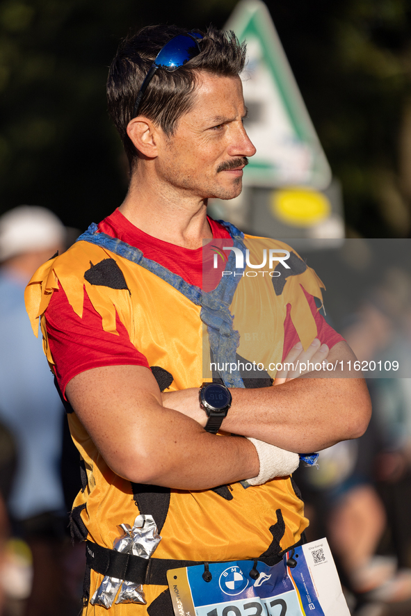 Runners arrive for the 50th Berlin Marathon in Berlin, Germany, on September 29, 2024. The 50th Berlin Marathon brings together over 58,000...