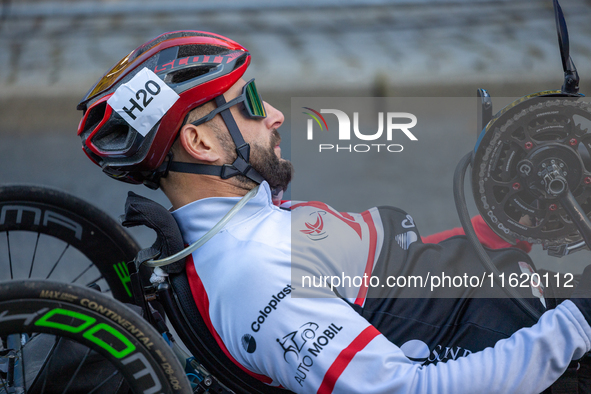 Participants of the Handbike category during the Berlin Marathon in Berlin, Germany, on September 29, 2024. The 50th Berlin Marathon brings...