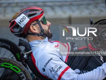 Participants of the Handbike category during the Berlin Marathon in Berlin, Germany, on September 29, 2024. The 50th Berlin Marathon brings...