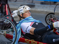 Participants of the Handbike category during the Berlin Marathon in Berlin, Germany, on September 29, 2024. The 50th Berlin Marathon brings...