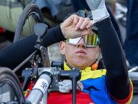 Participants of the Handbike category during the Berlin Marathon in Berlin, Germany, on September 29, 2024. The 50th Berlin Marathon brings...