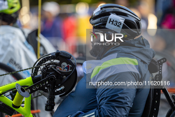 Participants of the Handbike category during the Berlin Marathon in Berlin, Germany, on September 29, 2024. The 50th Berlin Marathon brings...