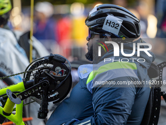 Participants of the Handbike category during the Berlin Marathon in Berlin, Germany, on September 29, 2024. The 50th Berlin Marathon brings...