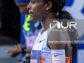 Genzebe Dibaba (Ethiopia) participates in the Berlin Marathon in Berlin, Germany, on September 29, 2024. The 50th Berlin Marathon brings tog...