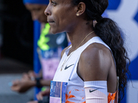 Genzebe Dibaba (Ethiopia) participates in the Berlin Marathon in Berlin, Germany, on September 29, 2024. The 50th Berlin Marathon brings tog...