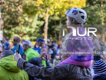 Participants of the Handbike category during the Berlin Marathon in Berlin, Germany, on September 29, 2024. The 50th Berlin Marathon brings...