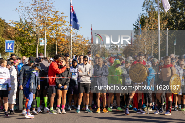 Participants of the Handbike category during the Berlin Marathon in Berlin, Germany, on September 29, 2024. The 50th Berlin Marathon brings...