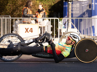 Participants of the Handbike category during the Berlin Marathon in Berlin, Germany, on September 29, 2024. The 50th Berlin Marathon brings...