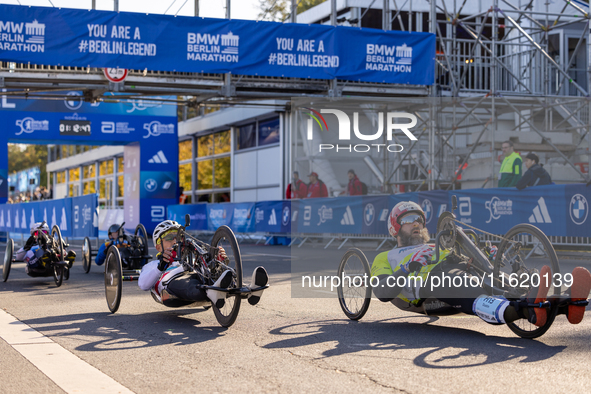 Participants of the Handbike category during the Berlin Marathon in Berlin, Germany, on September 29, 2024. The 50th Berlin Marathon brings...