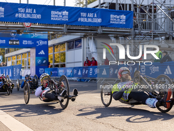 Participants of the Handbike category during the Berlin Marathon in Berlin, Germany, on September 29, 2024. The 50th Berlin Marathon brings...