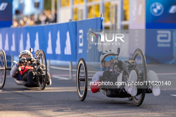 Participants of the Handbike category during the Berlin Marathon in Berlin, Germany, on September 29, 2024. The 50th Berlin Marathon brings...