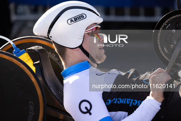 Participants of the Handbike category during the Berlin Marathon in Berlin, Germany, on September 29, 2024. The 50th Berlin Marathon brings...