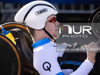 Participants of the Handbike category during the Berlin Marathon in Berlin, Germany, on September 29, 2024. The 50th Berlin Marathon brings...