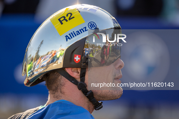 In Berlin, Germany, on September 29, 2024, Marcel Hug from Switzerland wins the marathon in the Wheelchair category. The 50th Berlin Maratho...