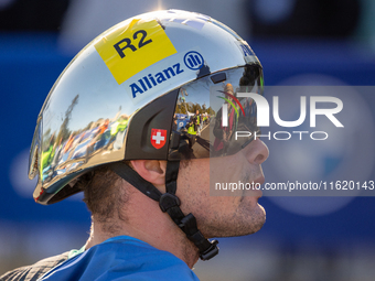 In Berlin, Germany, on September 29, 2024, Marcel Hug from Switzerland wins the marathon in the Wheelchair category. The 50th Berlin Maratho...