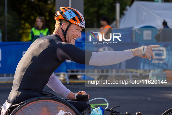 Participants of the Wheelchair category during the Berlin Marathon in Berlin, Germany, on September 29, 2024. The 50th Berlin Marathon bring...