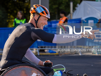 Participants of the Wheelchair category during the Berlin Marathon in Berlin, Germany, on September 29, 2024. The 50th Berlin Marathon bring...