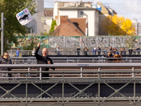 Spectators cheer on the runners during the 50th Berlin Marathon in Berlin, Germany, on September 29, 2024. The 50th Berlin Marathon brings t...