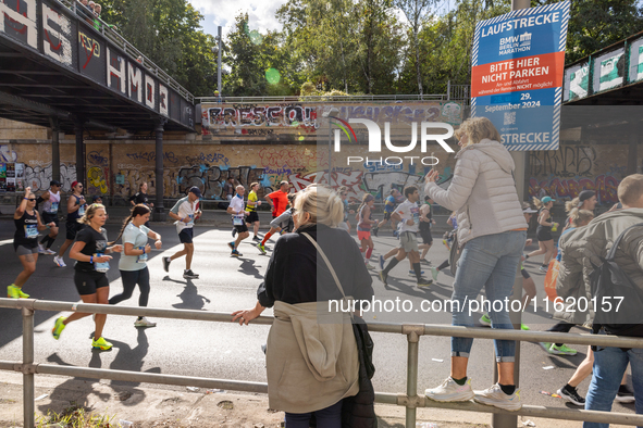 Participants of the Handbike category during the Berlin Marathon in Berlin, Germany, on September 29, 2024. The 50th Berlin Marathon brings...