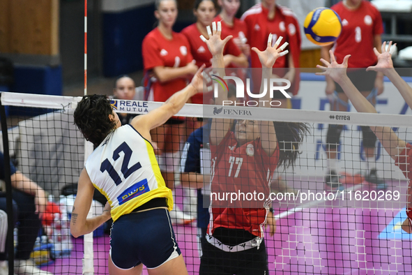 #12 Martina Bracchi of Pinerolo is in action during the International Trophy ''Una squadra per un sorriso,'' Final 3rd-4th place match betwe...