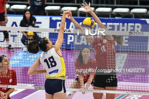 #18 Yasmina Akrari of Pinerolo in action during the International Trophy ''Una squadra per un sorriso,'' Final 3rd-4th place match between W...