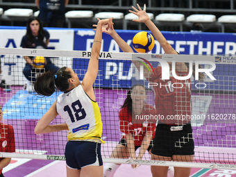 #18 Yasmina Akrari of Pinerolo in action during the International Trophy ''Una squadra per un sorriso,'' Final 3rd-4th place match between W...