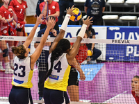 Leandra Olinga Andela of Pinerolo blocks the attack during the International Trophy ''Una squadra per un sorriso,'' Final 3rd-4th place matc...