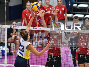 Elena Perinelli of Pinerolo is in action during the International Trophy ''Una squadra per un sorriso,'' Final 3rd-4th place match between W...