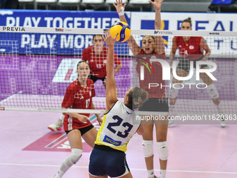 Elena Perinelli of Pinerolo is in action during the International Trophy ''Una squadra per un sorriso,'' Final 3rd-4th place match between W...