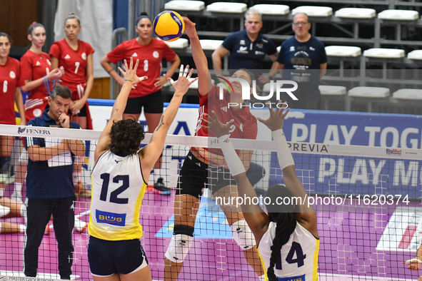 Milica Kubura of Olympiacos Athens is in action during the International Trophy ''Una squadra per un sorriso,'' Final 3rd-4th place match be...